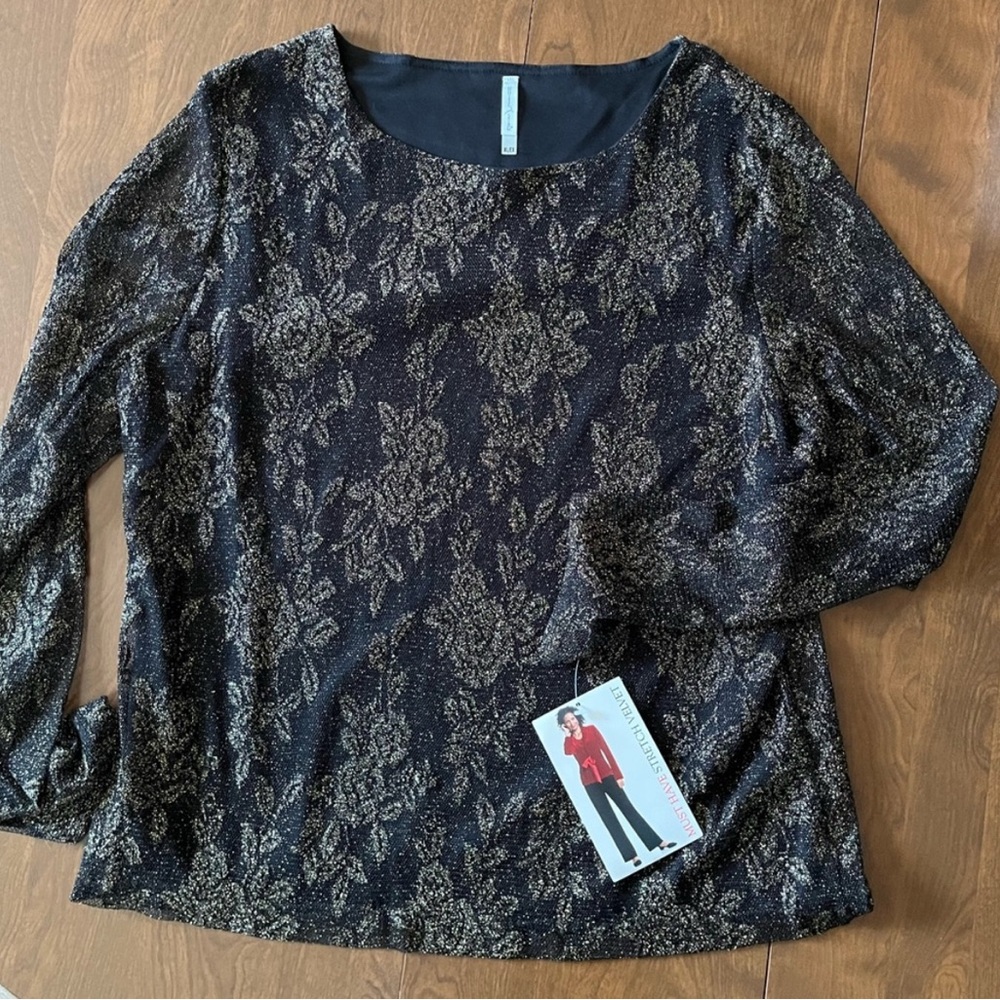 NWT White Stag Black Long Sleeve Blouse, Size XL